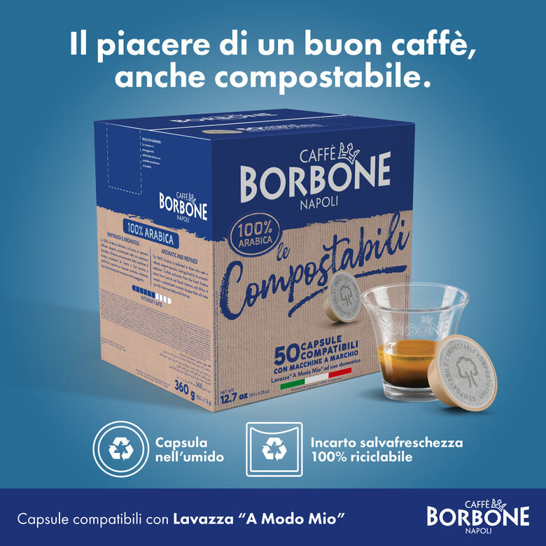 Caffè Borbone Capsule Compatibili Sistema A Modo Mio - Miscela 100% Arabica Compostabili - Smaltibili In Raccolta Umido - 50 Capsule