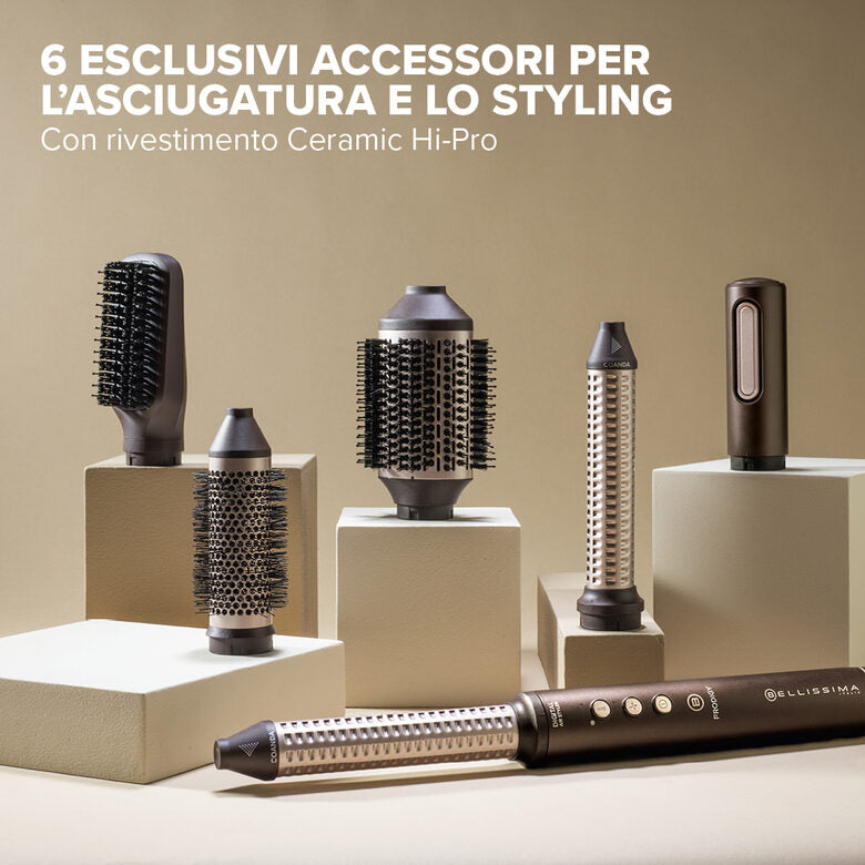 Bellissima Imetec Prodigy 11956 Styler Digitale ad Aria Calda 1200 W con 6 Accessori, Tecnologia Coanda e Ion Ceramic Hi-Pro