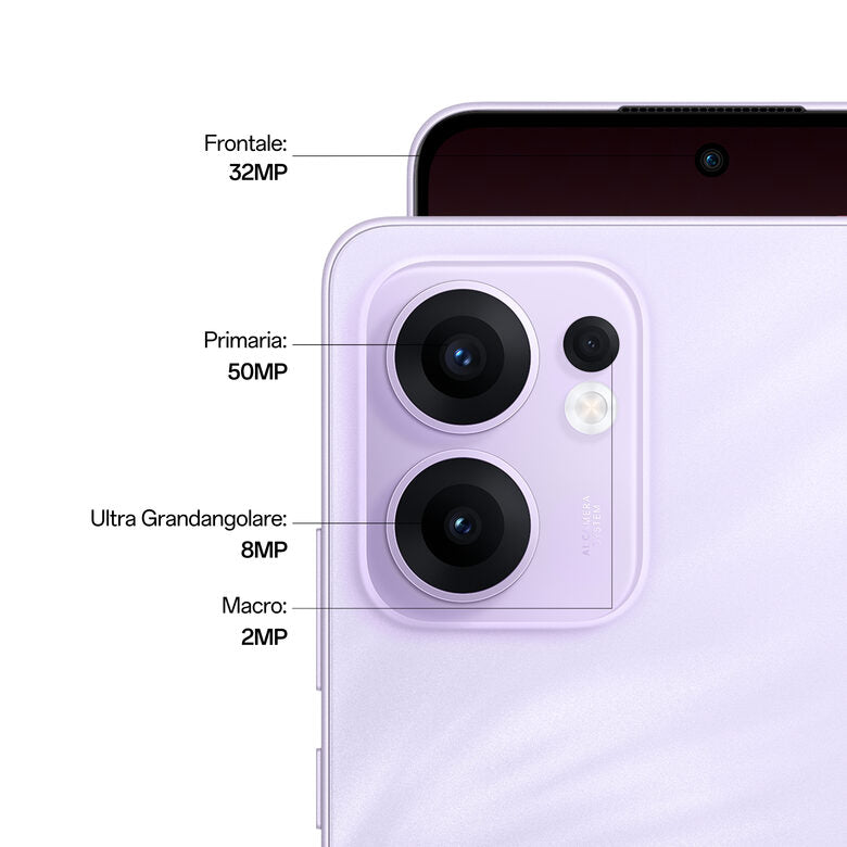 OPPO Reno13 FS 5G AI Smartphone, Tripla fotocamera 50+8+2MP, Selfie 32MP, Display 6.67” 120HZ AMOLED FHD+, 5800mAh, RAM 12GB(Esp4GB/8GB/12GB)+ROM 512GB, [Versione Italia], Plume Purple