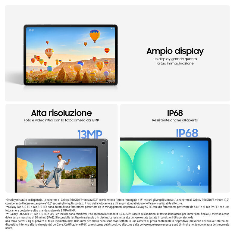 Samsung Galaxy Tab S10 FE, Tablet Android, Display 10.9" LCD, Wifi, RAM 12GB, 256GB, 8.000 mAh, S Pen, Android 15, IP68, Gray