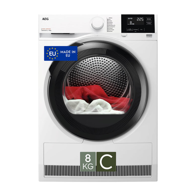 AEG TR7HG8C Serie 7000 Asciugatrice A Libera Installazione 8 Kg, Pompa Di Calore, Sensidry®, Mixdry, Precisedry, Filtro EasyClean, Classe C, Bianco