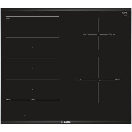 Bosch PXE675DC1E piano cottura Nero, Acciaio inossidabile Da incasso Piano cottura a induzione 4 Fornello(i)