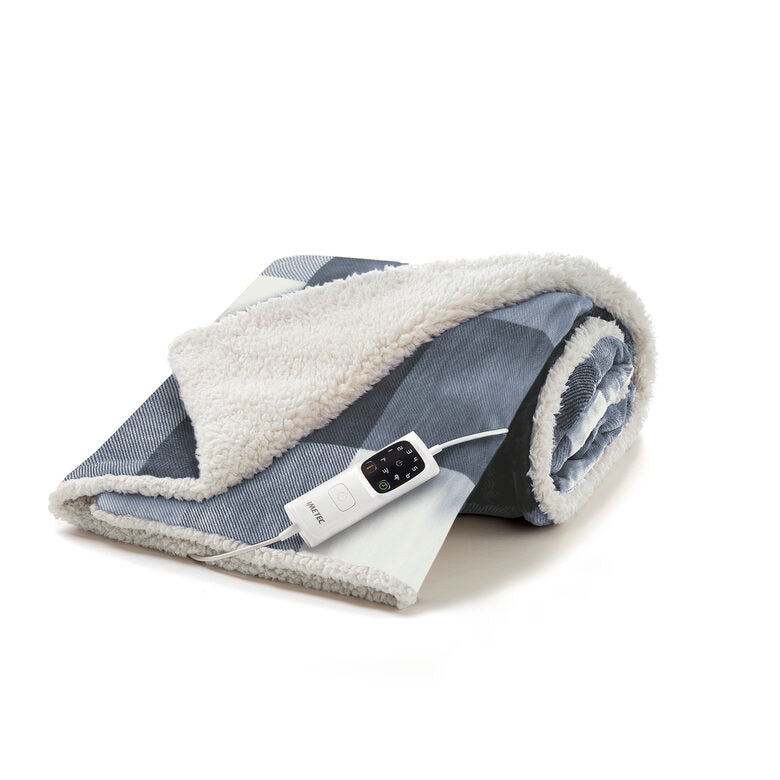 Imetec CaldoPlaid Tartan Grey Plaid Riscaldabile, Morbida Coperta Elettrica 160x120 cm, Basso Consumo, Tecnologia Adapto, Dispositivo di Sicurezza, Rapido Riscaldamento, 6 Temperature, Lavab