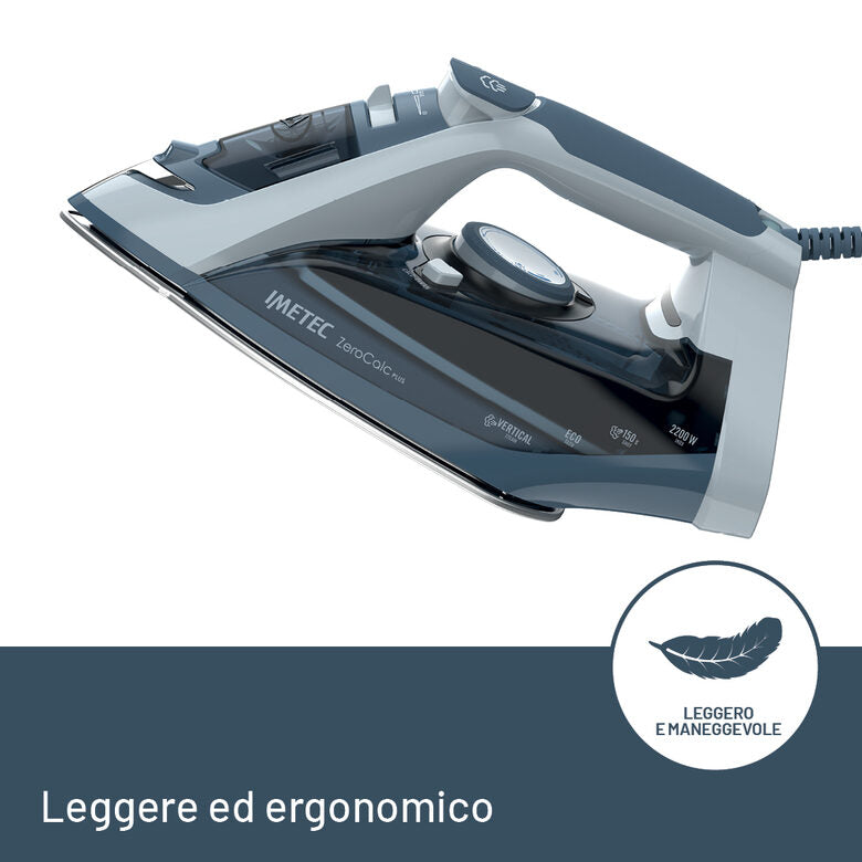 Imetec Zerocalc Power, Ferro da Stiro a Vapore, 2200 W, Piastra Glide Ceramic, Doppia protezione anticalcare con Zerocalc 2X, Colpo Vapore 150 g