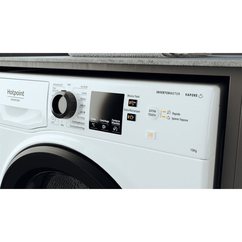 Hotpoint Ariston NF1046WKIT Lavatrice A Libera Installazione 10 Kg, 1400 Giri, Steam Hygiene, Anti Allergy, Antimacchia, Classe A, Bianco