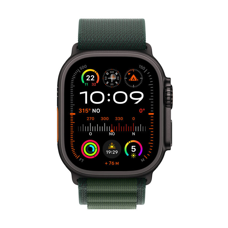 Apple Watch Ultra 2 GPS + Cellular 49mm Cassa Titanio Nero con Dark Green Alpine Loop - Large