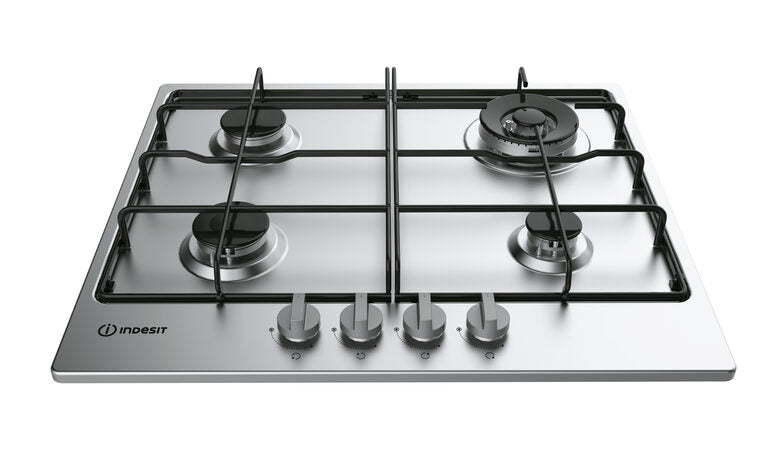 Indesit THP 642 IX/I piano cottura Nero, Acciaio inossidabile Da incasso Gas 4 Fornello(i)