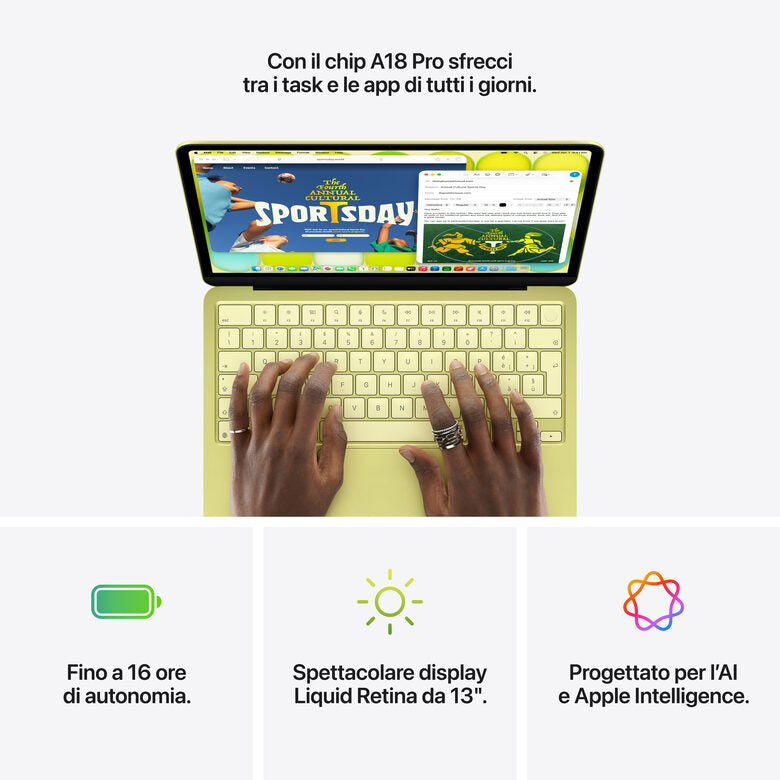 Apple MacBook Neo 13"A18 Pro chip 6‑core CPU 5‑core GPU 8GB 512GB SSD Touch ID - Indaco