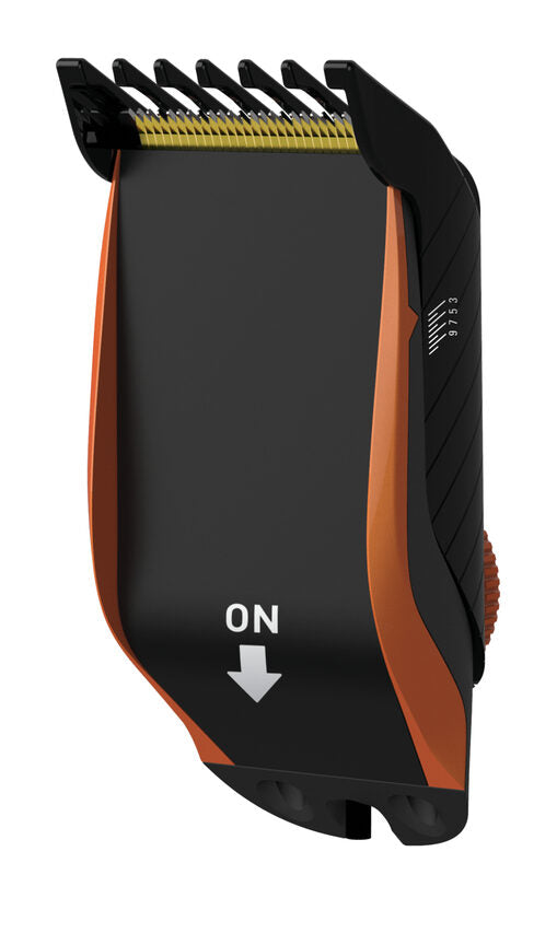 Rowenta TN9300 Airforce Ultimate, Tagliacapelli, Sistema di Aspirazione Integrato che Cattura il 99% dei capelli, 17 Lunghezze di Taglio, Tagliacapelli 3 in 1, Nero e Arancione
