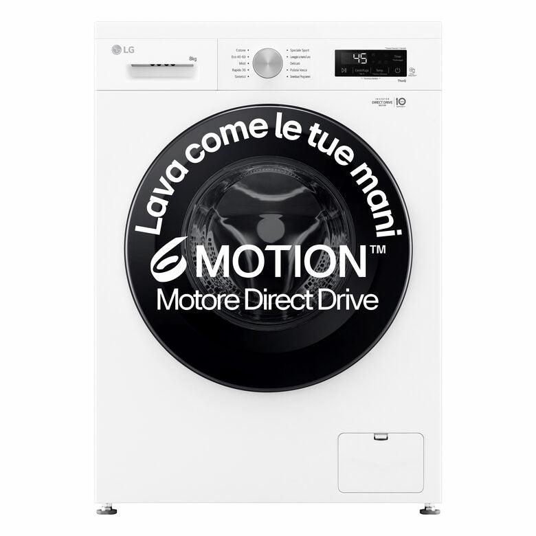 LG F4NX1008NWK Serie X1 Lavatrice Smart A Libera Installazione 8 Kg, 1400 Giri, Allergy Care, Direct Drive, Wi-Fi, Sistema 6 Motion, Classe A, Bianco