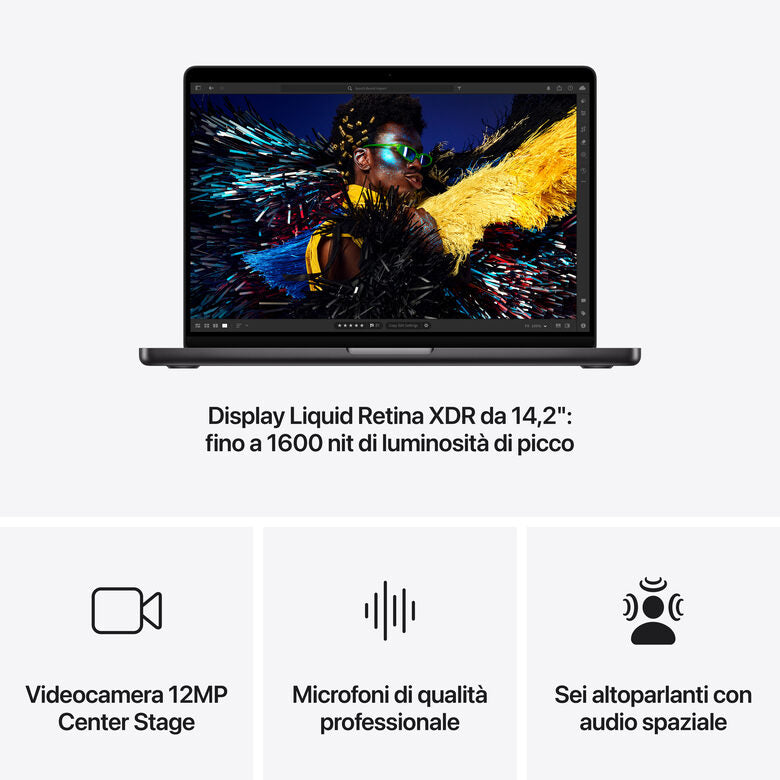 Apple MacBook Pro 14": Chip M4 Pro con cpu 14 core e gpu 20 core, 1TB SSD - Nero siderale