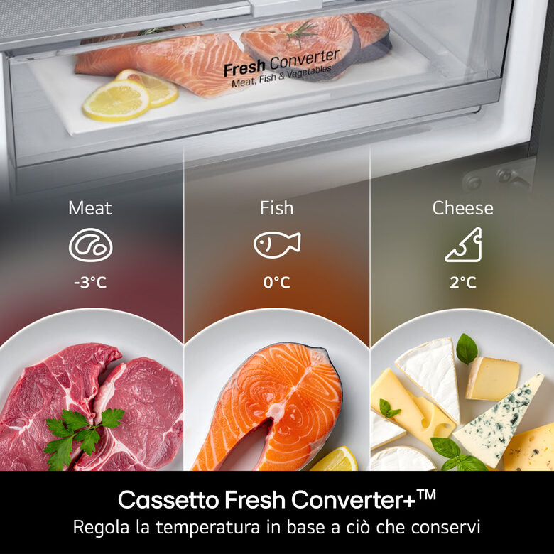 LG GBBS322BPY Frigorifero combinato Fit & Max 60cm, Classe B, 375L, AI Inverter, Prime Silver