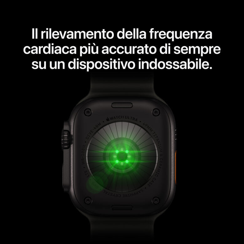 Apple Watch Ultra 4 GPS + Cellular, Cassa 49 mm in titanio nero con cinturino Ocean nero traslucido