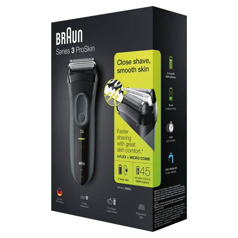 Braun Series 3 ProSkin 3000s Rasoio Elettrico, Nero - Ricaricabile