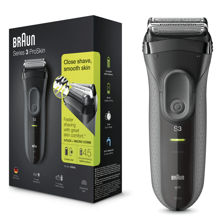 Braun Series 3 ProSkin 3000s Rasoio Elettrico, Nero - Ricaricabile