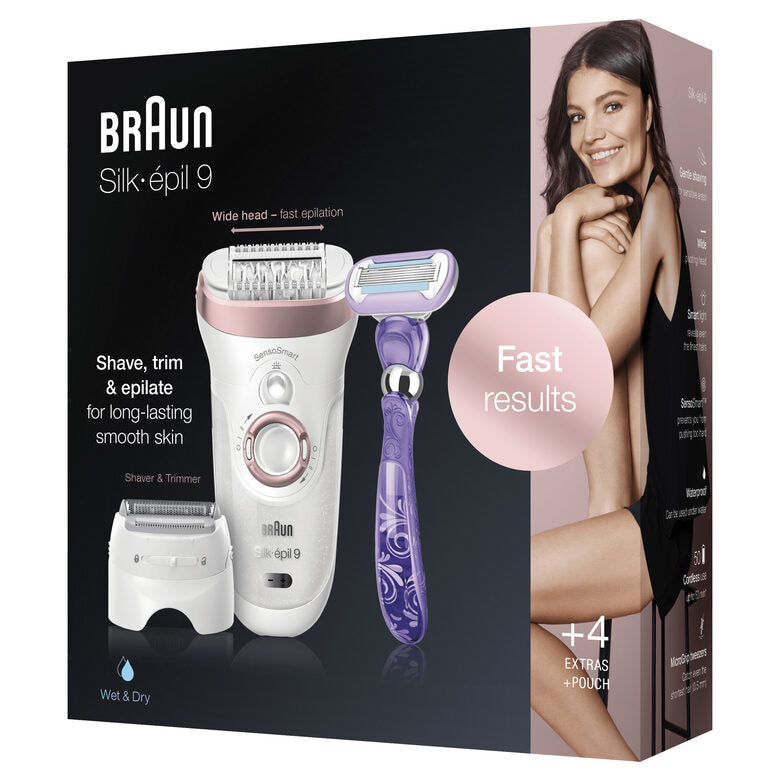 Braun Silk-épil 9 9-870, Epilatore Donna Bianco/Oro Rosa Per Una Rimozione Duratura Dei Peli