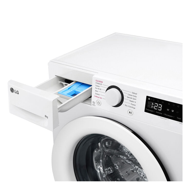 LG F2R3S08NSWW Lavatrice 8kg AI DD, Classe A-10%, 1200 giri, Vapore, AI Wash