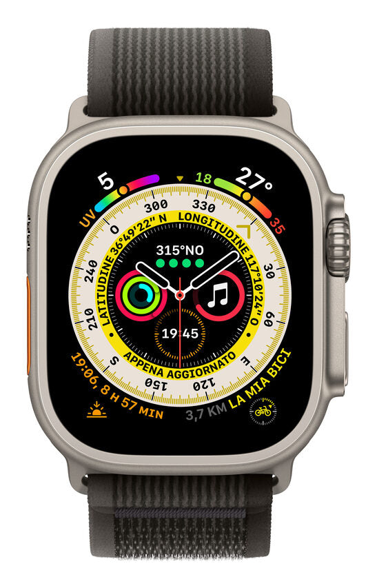 Apple Watch Ultra GPS + Cellular, 49mm Cassa in Titanio con Cinturino Trail Loop Nero/Grigio - M/L