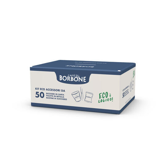Borbone Kit Stoviglie da 150pz, 50 Bicchieri, 50 Palette, 50 Bustine di zucchero