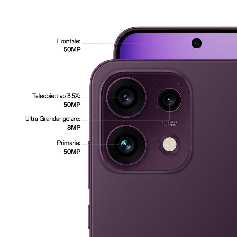 OPPO Reno16 F 5G AI Smartphone, Tripla fotocamera 50+8+50MP, Selfie 50MP, Display 6.57” 120HZ AMOLED FHD+, 6500mAh, RAM 8GB(Esp2GB/4GB/8GB)+ROM 256GB [Versione Italia], Purple Black