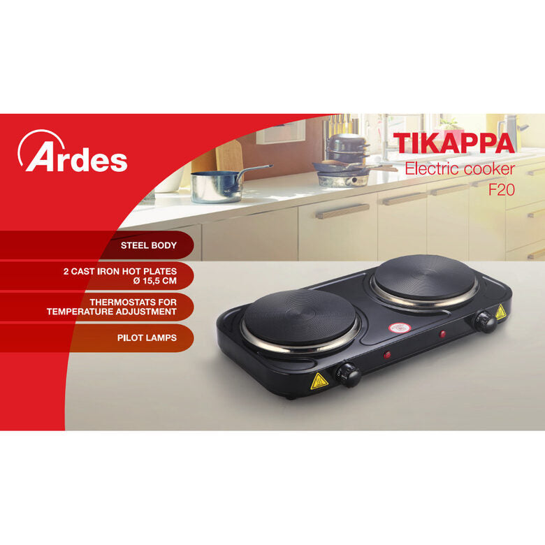 Ardes AR1F20 piano cottura Nero Superficie piana Piastra sigillata 2 Fornello(i)