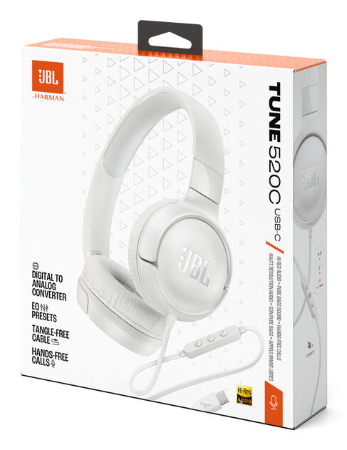 JBL Cuffie ad archetto supra-aurali con cavo e comando/microfono a 3 pulsanti, connettore USB Type-C, Driver: 32mm, Certificazione Hi-Res Audio, 3 EQ selezionabili, Cavo piatto, Ripiegabili