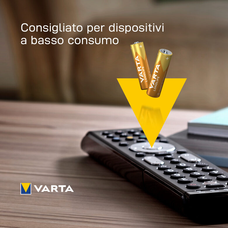 Varta Longlife, Batteria Alcalina, AA, Mignon LR6, 1.5V, Blister da 4, Made in Germany