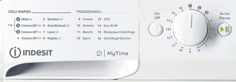 Indesit MTWC 71296 W IT Lavatrice A Libera Installazione 7 Kg, 1200 Giri, Motore Inverter, Blocco Tasti, Partenza Ritardata, Classe A, Bianco