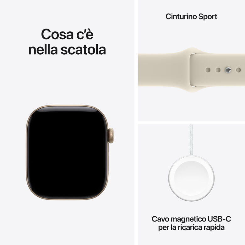 Apple Watch Series 12 GPS, cassa 42 mm in alluminio color oro chiaro con cinturino Sport sabbia - S/M