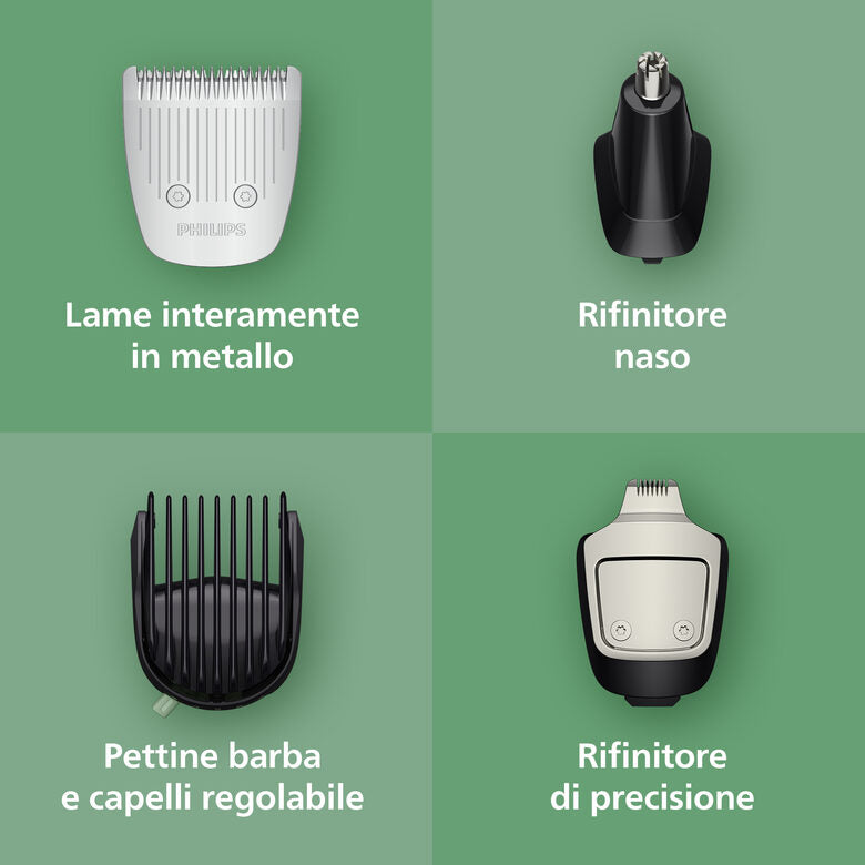 Philips All-in-One Trimmer Series 5000 MG5921/15 – Regolabarba e Tagliacapelli Multifunzione 10 in 1, Wet & Dry, Grigio Chiaro -