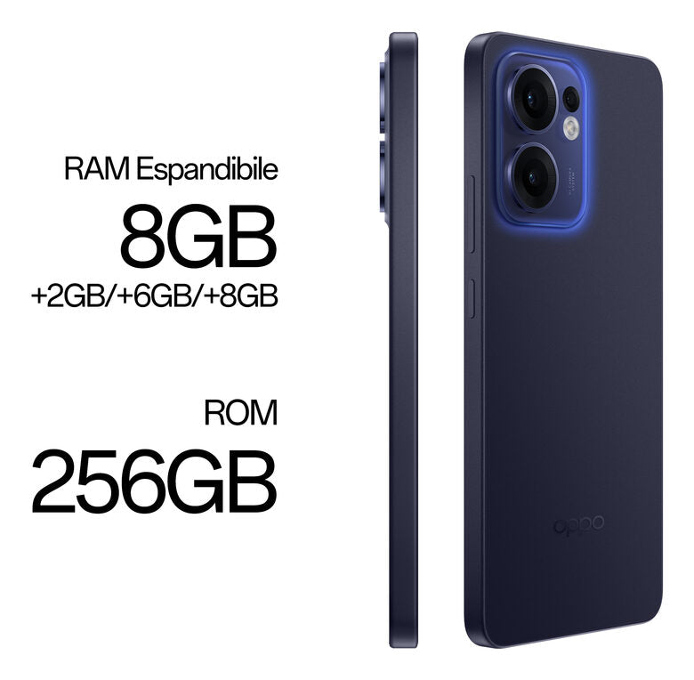 OPPO Reno13 F 5G AI Smartphone, Tripla fotocamera 50+8+2MP, Selfie 32MP, Display 6.67” 120HZ AMOLED FHD+, 5800mAh, RAM 8GB(Esp4GB/6GB/8GB)+ROM 256GB, [Versione Italia], Luminous Blue
