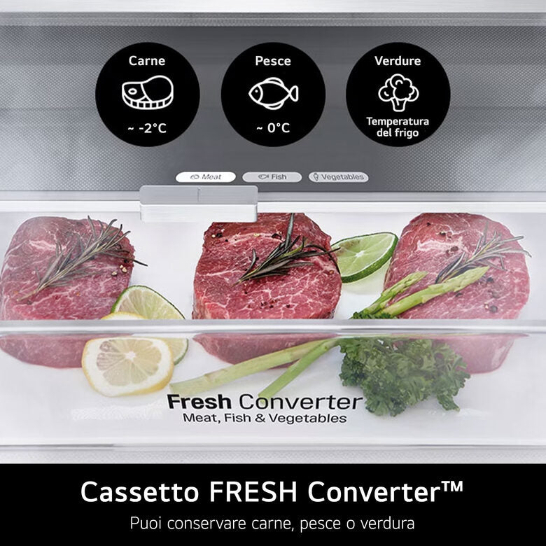 LG GBV3100DPY Frigorifero combinato | Classe D, 344L | Door Cooling, Linear Cooling, Fresh Converter, Smart Diagnosis, No Frost | ArgentoFrigorifero combinato | Classe D, 344L | Door Cooling