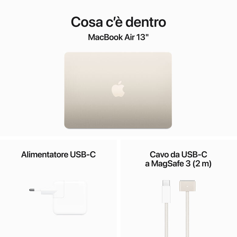 Apple MacBook Air 13": Chip M3 con CPU 8-core e GPU 10-core, 512GB SSD - Galassia
