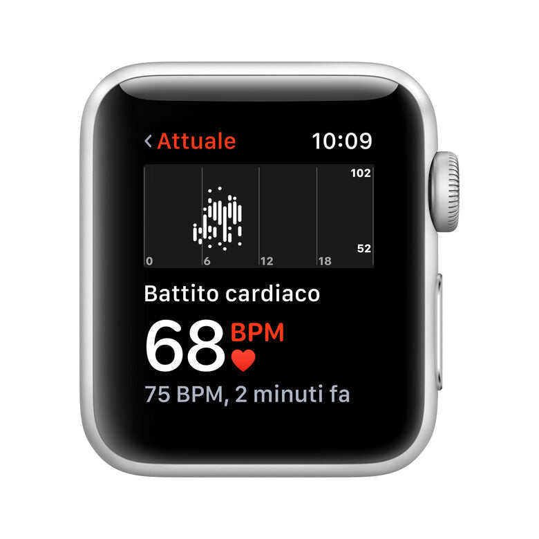 Apple Watch Series 3 GPS, 38mm in alluminio argento con cinturino Sport Bianco