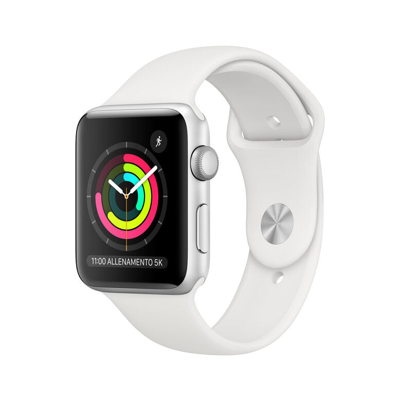 Apple Watch Series 3 GPS, 42mm in alluminio argento con cinturino Sport Bianco