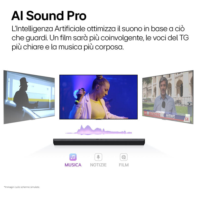 LG S60T Soundbar, 340W su 3.1 canali, Dolby Digital, DTS, Subwoofer wireless, Bluetooth