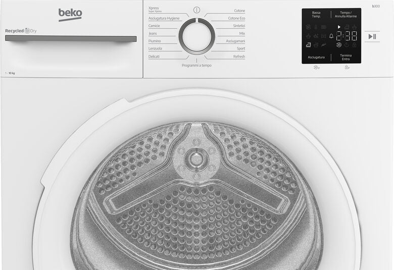 Beko Asciugatrice BMT103EW 10kg, classe D, linea estetica NX, display touch, colore bianco, oblò bianco