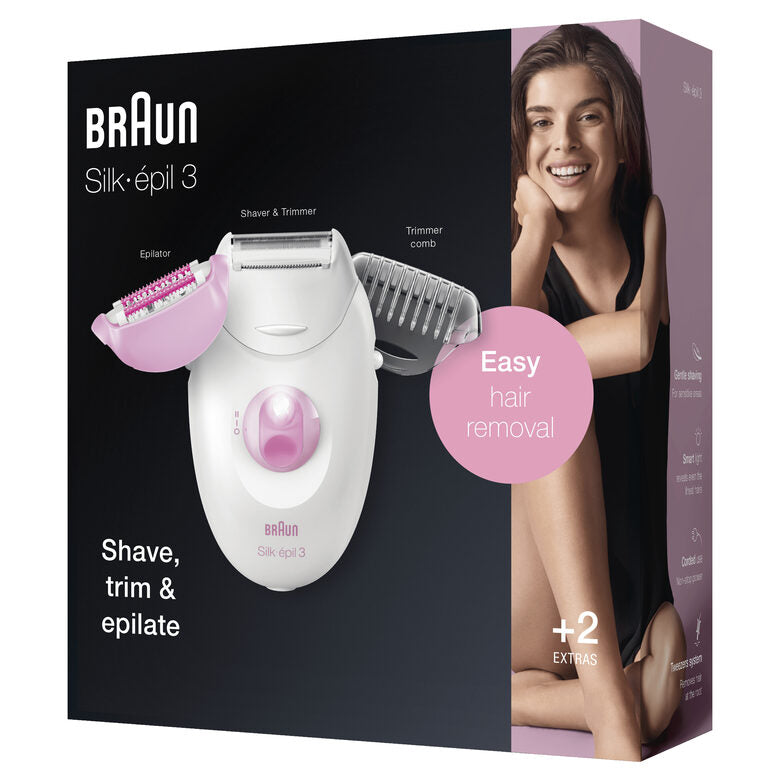 Braun Silk-épil 3 -270, Epilatore Donna Per La Rimozione Duratura Dei Peli - Bianco/Rosa