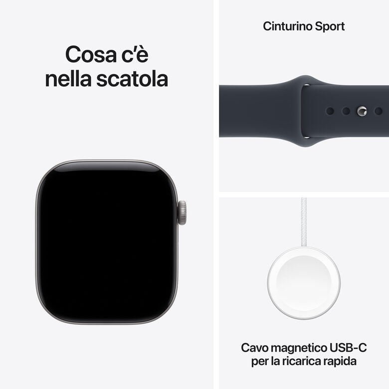 Apple Watch Series 12 GPS + Cellular, cassa 46 mm in alluminio grigio siderale con cinturino Sport blu marino - M/L