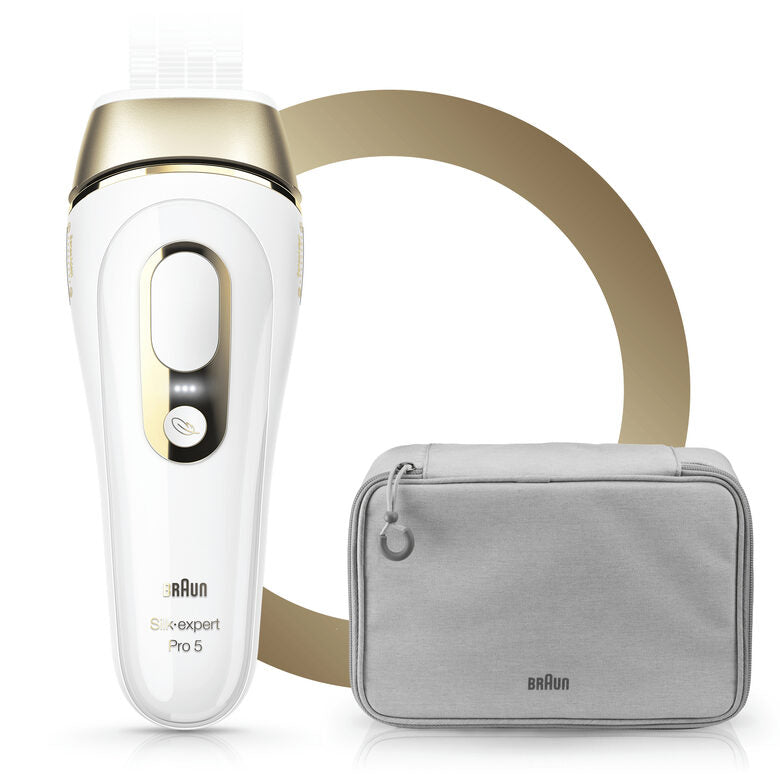 Braun Silk-expert Pro 5 PL5014 Epilatore Luce Pulsata, Bianco/Oro, Corpo E Viso Con Rasoio Venus Smooth E Custodia Esclusiva