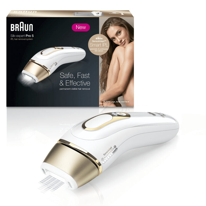 Braun Silk-expert Pro 5 PL5014 Epilatore Luce Pulsata, Bianco/Oro, Corpo E Viso Con Rasoio Venus Smooth E Custodia Esclusiva