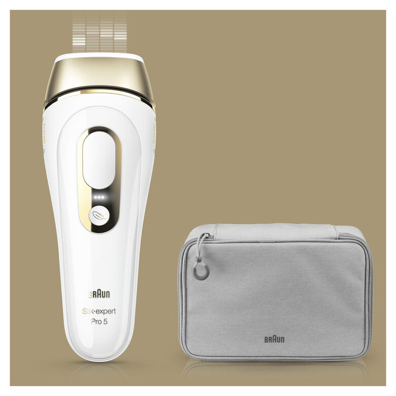 Braun Silk-expert Pro 5 PL5014 Epilatore Luce Pulsata, Bianco/Oro, Corpo E Viso Con Rasoio Venus Smooth E Custodia Esclusiva