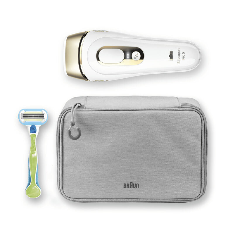 Braun Silk-expert Pro 5 PL5014 Epilatore Luce Pulsata, Bianco/Oro, Corpo E Viso Con Rasoio Venus Smooth E Custodia Esclusiva