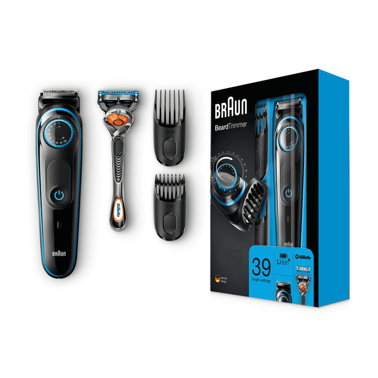 Braun Regolabarba BT5040, Rasoio Barba Elettrico Uomo E Tagliacapelli – Nero/Blu