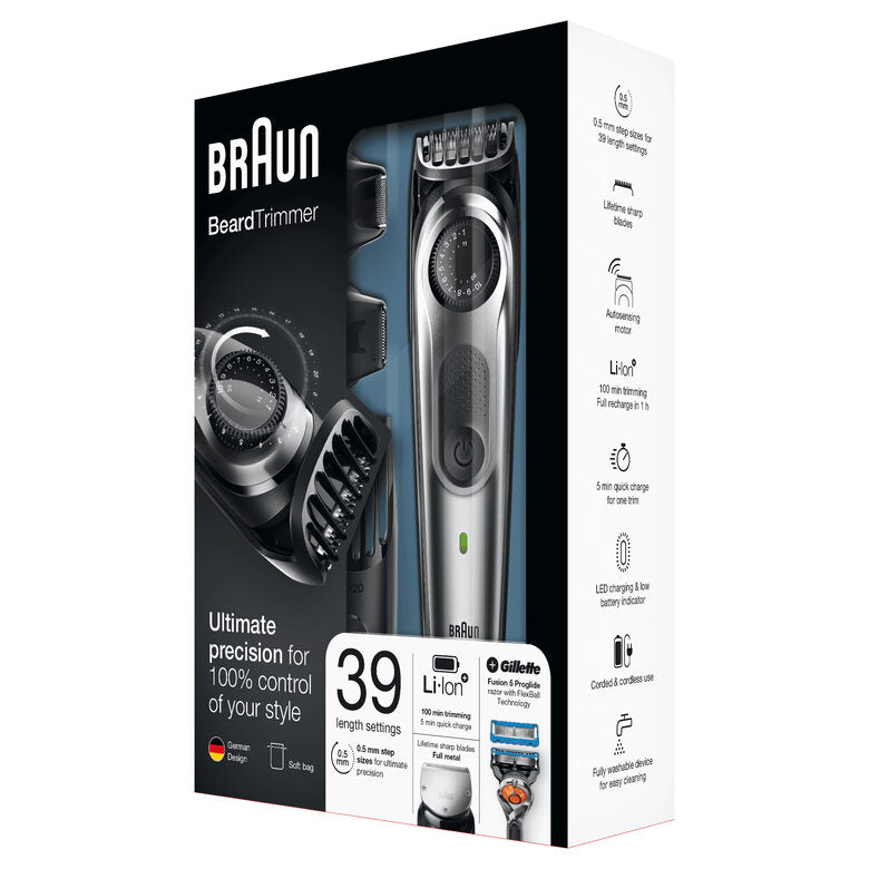 Braun Regolabarba BT7020, Rasoio Barba Elettrico Uomo E Tagliacapelli – Nero/Grigio