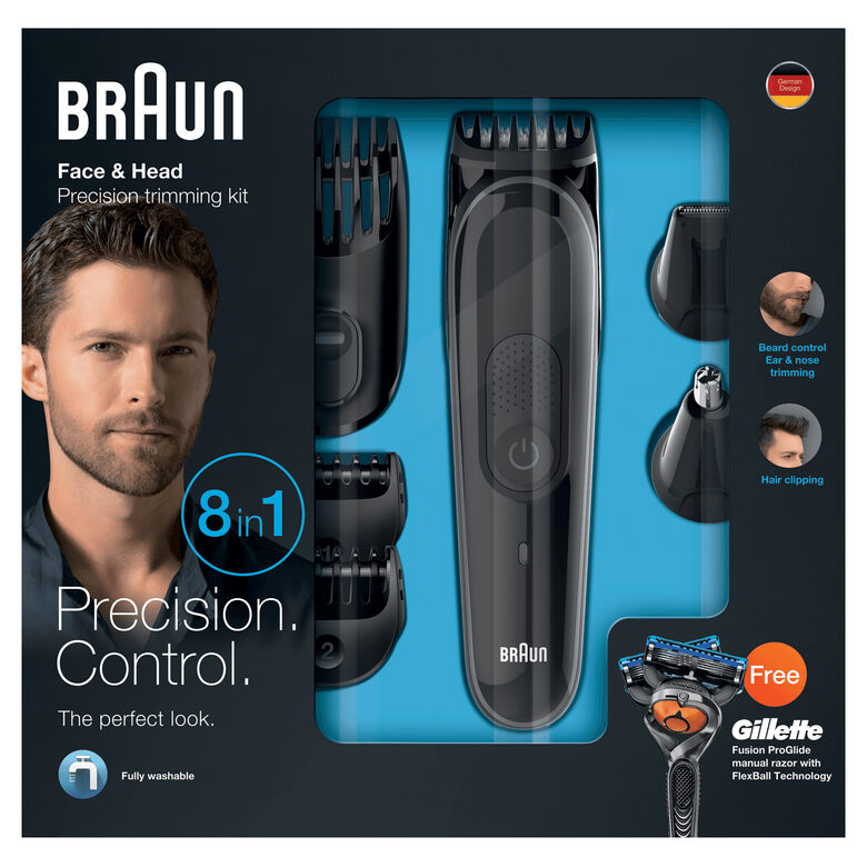 Braun 8-In-1 Tutto-in-1 Rifinitore MGK3060, Rasoio Barba Elettrico E Tagliacapelli