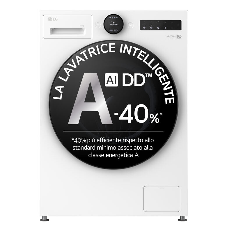 LG F4X7011TWB Serie X7 Lavatrice Smart A Libera Installazione 11 Kg, AI DD™, 1400 Giri, Display Easy Circle, Wi-fi, AI Wash, Turbowash, Classe A-40%, Bianco