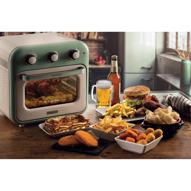 Ariete 4632 Friggitrice ad aria e forno Vintage, 1400W, 2in1, Capacità 16L, Accessori inclusi, Timer 60 minuti, Doppio vetro, Verde