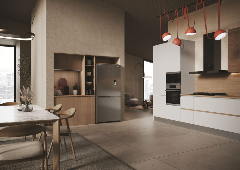 Haier HCR3818EWMM Libera installazione 463 L Platino, Acciaio inox