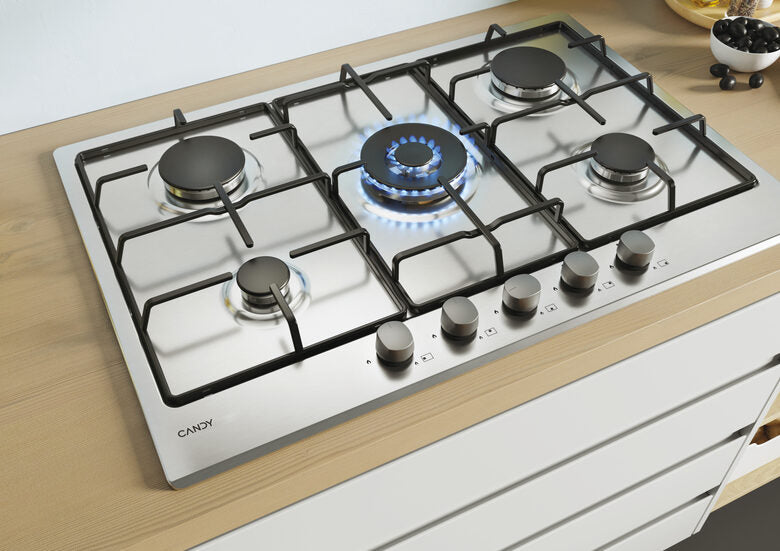 Candy CHW74WX Piano Cottura da Incasso a Gas 75 cm 5 Fuochi Acciaio Inox TIMELESS